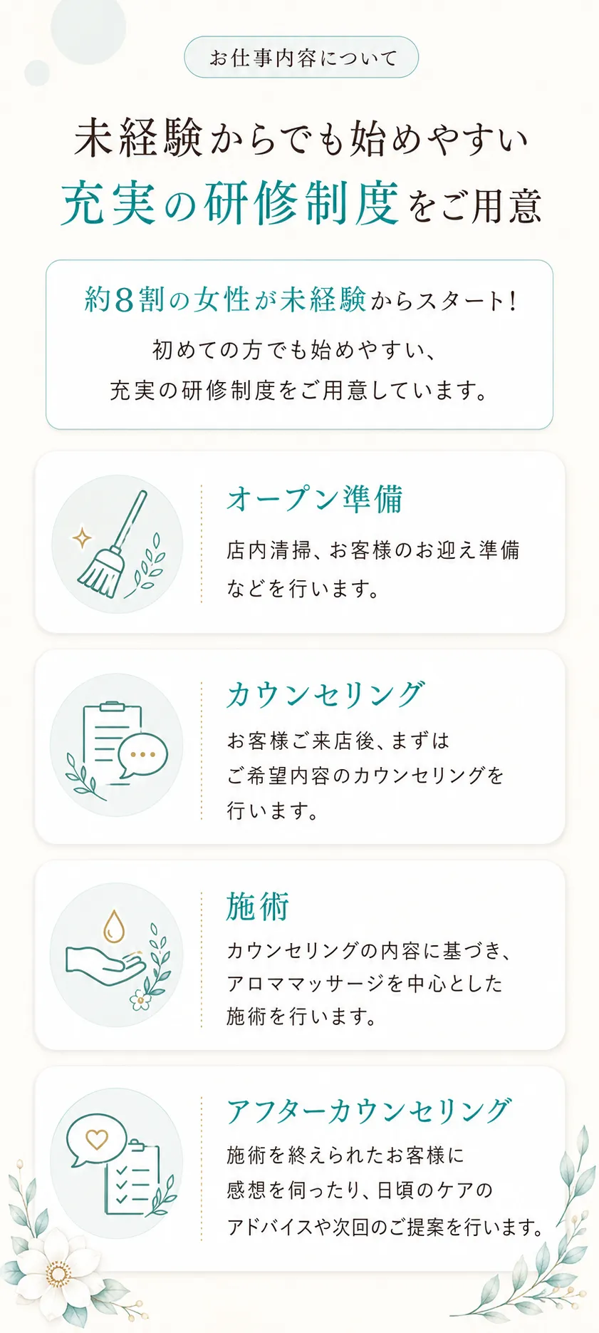 女性の気持ちと安心できる環境を大切にするお店の方針